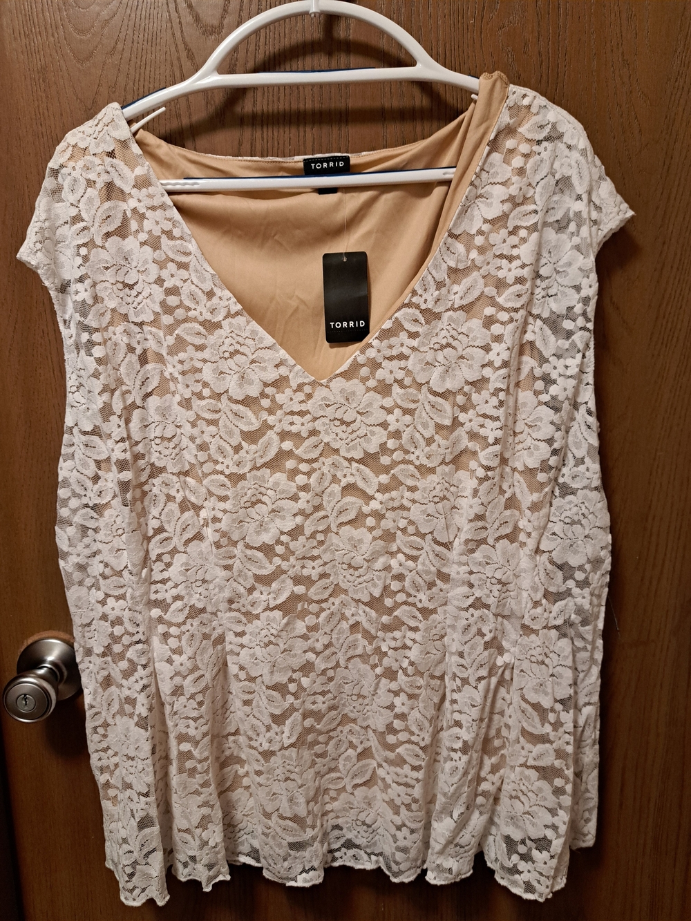 Torrid Cream Lace Overlay V-Neck Top